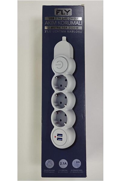 Genel Markalar 3393-01 3lü 2mt 2.1a Anahtarlı 2usb Şarj Çıkışlı Akım Korumalı...