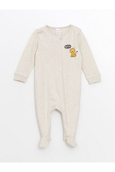 LC Waikiki Lcwk Crew Neck Long Sleeve Printed Baby Boy Romper 2Pcs