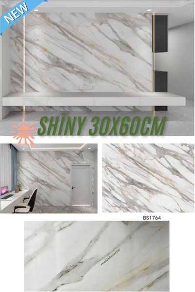 Renkli Duvarlar Bs1764 - Panou de acoperire a peretelui WC pentru baie cu model de marmură flexibilă 60x30cm
