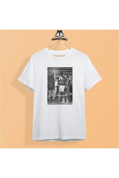 MarkaTurko Tricou unisex din bumbac pieptănat cu imprimeu alb Muhammad Ali 2605-b37
