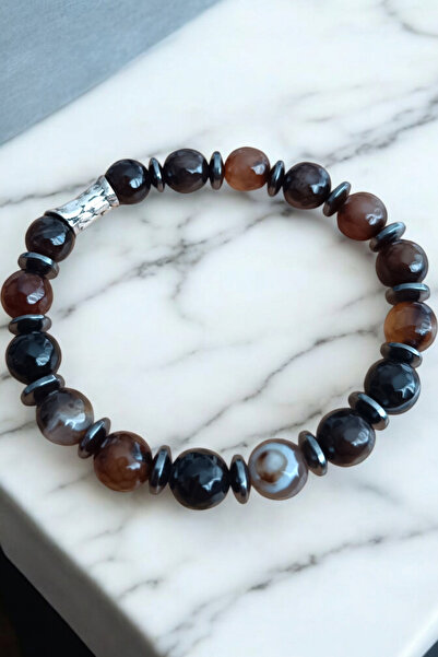 MGA DOĞAL TAŞ العقيق الهيماتيت سوار أسود براون منقوشة حجر العقيق سوار 10 ملم ...