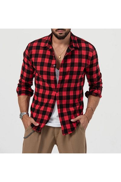 Piola Club Men's Winter Shirt - Regular Fit, Checkers Pattern