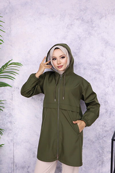 Atelier Lina Hooded Zippered Raincoat Trench Coat