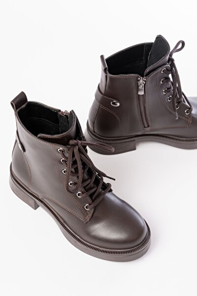 Shemard Kahve Cilt Bağcıklı Fermuarlı Günlük Kadın Bot