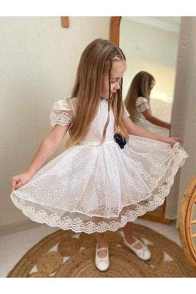 BERFONZO KIDS κοριτσίστικο λευκό φόρεμα με τσάντα γιορτινό φόρεμα αποφοίτησης χορού χορού