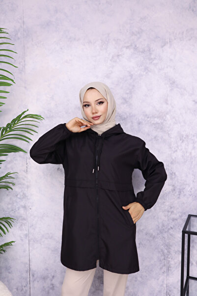 Atelier Lina معطف واق من المطر بسحاب وغطاء للرأس