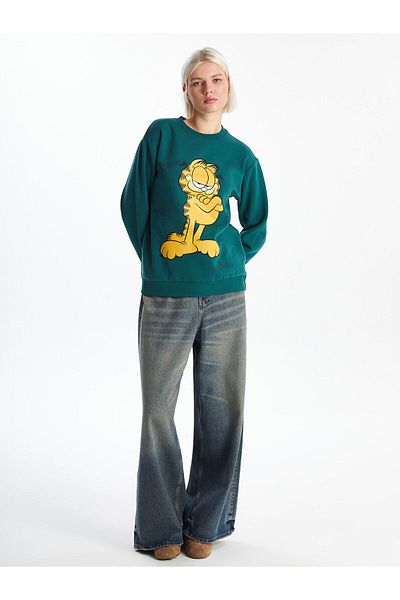 LC Waikiki Hanorac gros pentru femei Lcwk Crew Neck Garfield imprimat
