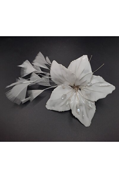 gelin Big flowers,çiçek toka,beyaz toka,gelin saç aksesuarı,tüylü saç aksesuarı