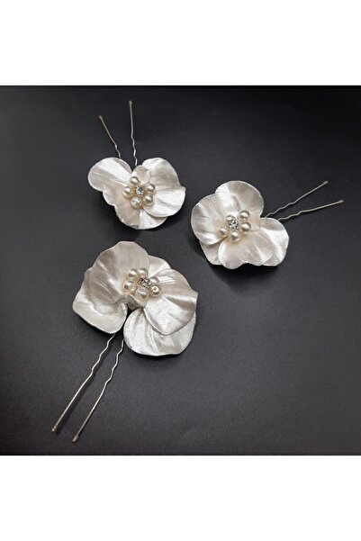 gelin Orkide Toka Seti,gelin Saç Aksesuarı,sedef Beyaz Toka Seti 3 Lü