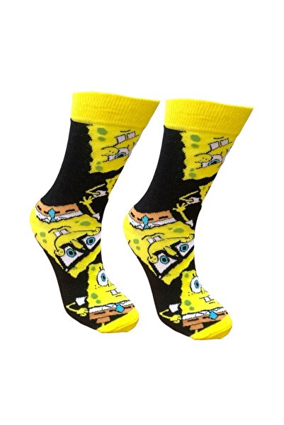 AL Bİ 90LIK SÜNGER BOB KARAKTER DESENLİ PAMUKLU SOKET ÇORAP