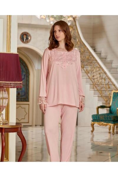 İpek Women's Long Sleeve Lace Plus Size Pajama Set