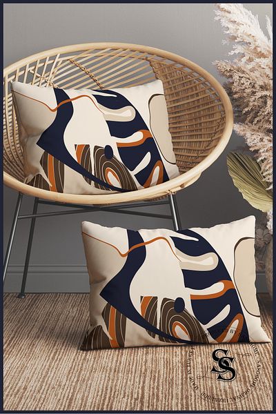 SasoHome Geometric Navy Blue Surrealist Modern Shapes Patterned 2-Piece Rectangular Throw Pillow Cover