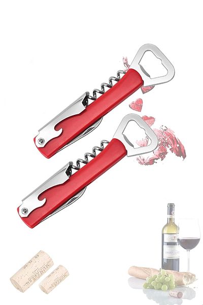 Maridet Red Lighter Wine Cork Opener Corkscrew Bottle Lid Can Opener - 3 Pieces