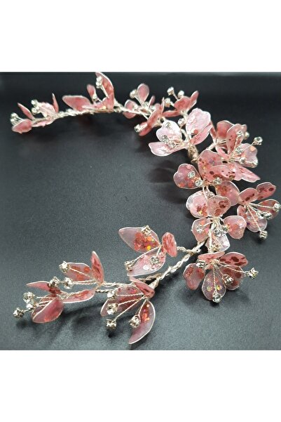 gelin Çiçekli Tasarım Saç Aksesuarı, Taçları,pembe Saç Aksesuarı