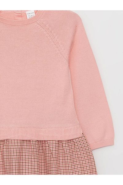 LC Waikiki Lcw Baby Pink Crew Neck Plaid Baby Girl Dress