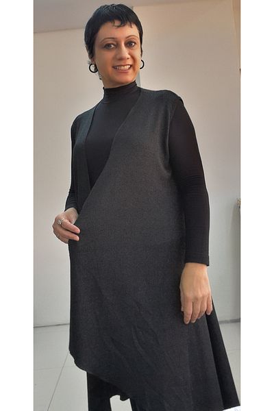 Mertcan Butik Black Glitter Asymmetrical Loose Knitwear Look Knitted Vest