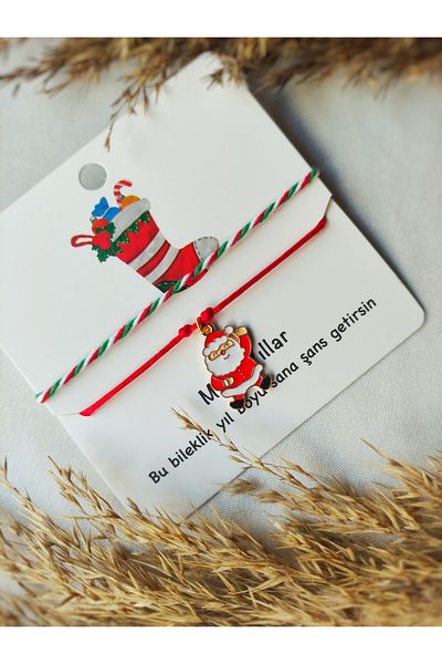 Atölye Merdiven Stylish Christmas Bracelet Gift with 2 Enameled Santa Claus Detail