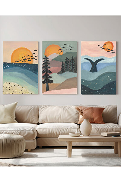 Design Art House 3'lü Modern Tasarım Ev Ofis İşyeri Dekorasyon Kanvas Tablo