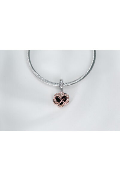 CYB STUDİO Black Color Eternity Marked Heart Motif Stainless Steel Charm
