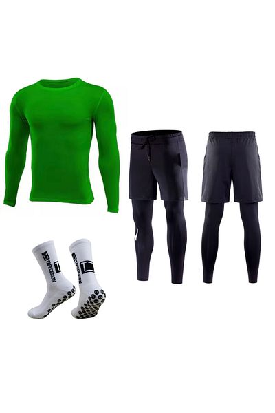 parypary Men's Sports Set Body Underwear Long Shorts Leggings Silicone Base Sports Socks Suit Set