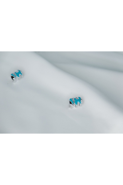 CYB STUDİO Blue Color Elephant Figure Stainless Steel Charm