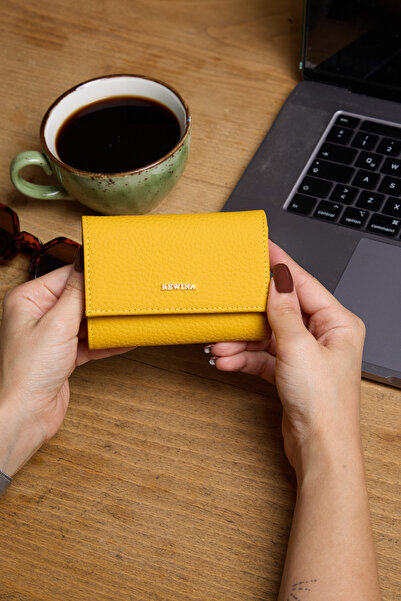 REWİNA 9147 Модель Жовтий шкіряний жіночий гаманець - Акордеон