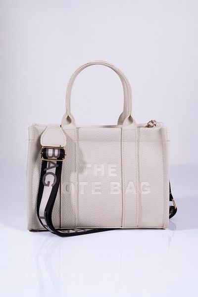 MUJGAN Γυναικεία τσάντα ώμου The Totebag Cream Hand and Cross μεσαίου μεγέθους
