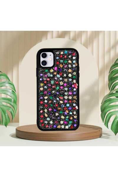 Mercan İphone 15 Parlak Doğal Taşlı Lüks Kılıf