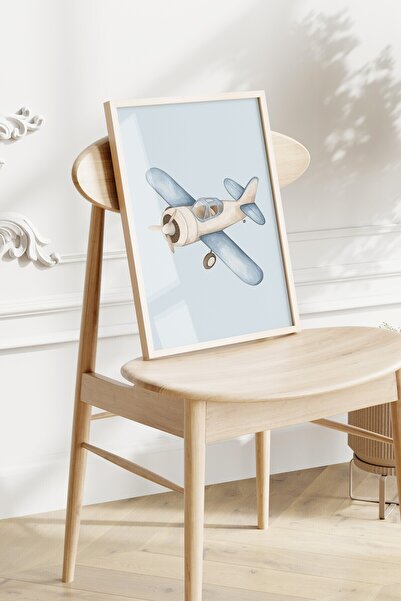 Home 3'lü Buz mavisi Uçak ,araba ,tren Seti, Çocuk ve bebek Odası, Çerçevesiz Poster Seti 3 adet