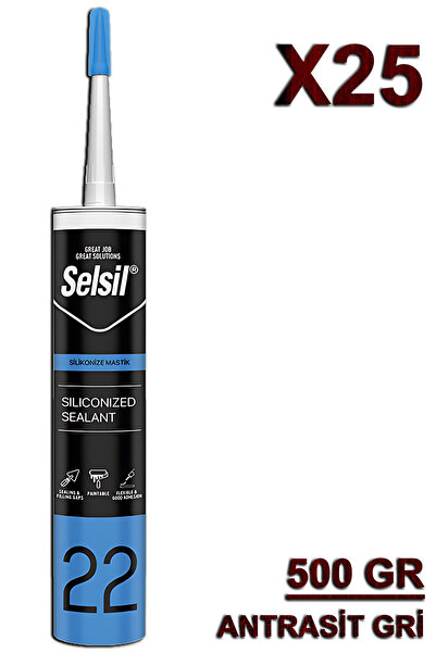 Selsil Silikonize Mastik Antrasit Gri 500 Gr (25 Adet)