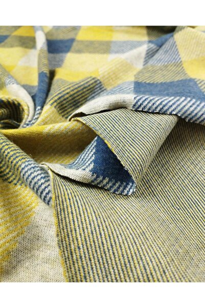 Kumaş Parça إنترلوك محبوك باللون الأزرق والأصفر والرمادي مقاس 140 سم