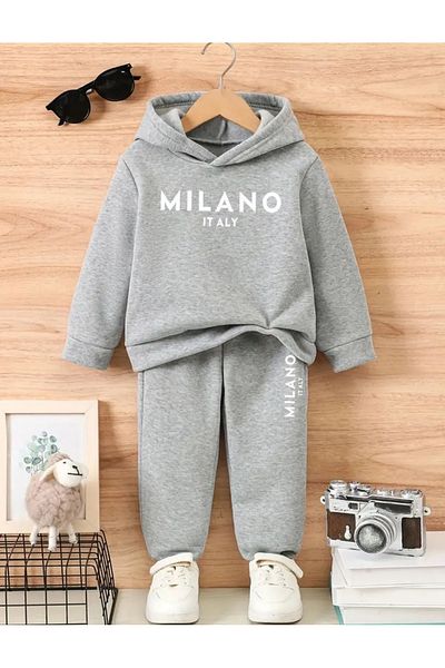 MİLANO KİDS Winter Hooded Bottom Top Tracksuit Set 100% Cotton