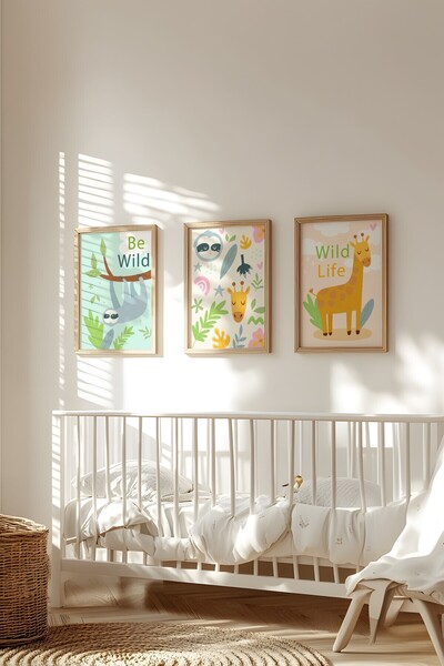Home Sevimli Canlılar 3'lü Set, Çocuk ve bebek Odası 3'lü Çerçevesiz Poster S...