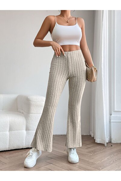 Fashion'S Μπεζ ψηλόμεσο ύφασμα Τελευταίας άνοιξης και χειμώνα Ισπανικό παντελόνι με φουσκωτό πόδι