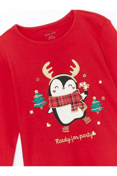 LC Waikiki LCW baby Bisiklet Yaka Yılbaşı Temalı Kız Bebek Pijama Takım