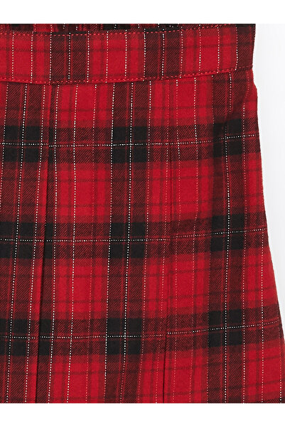 LC Waikiki Lcw Kids Red Elastic Waist Plaid Girls' Short Skirt