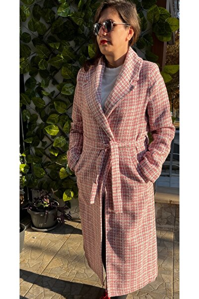 Marka Tüvit Kumaş Ceket Yaka Kuşaklı Uzun Astarlı Kaban