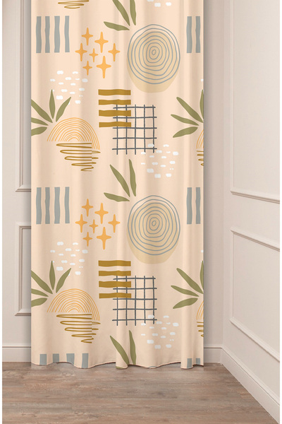 GREENDECOR Pastel Bohemian Leaf Patterned Digital Printed Background Curtain - Single Wing