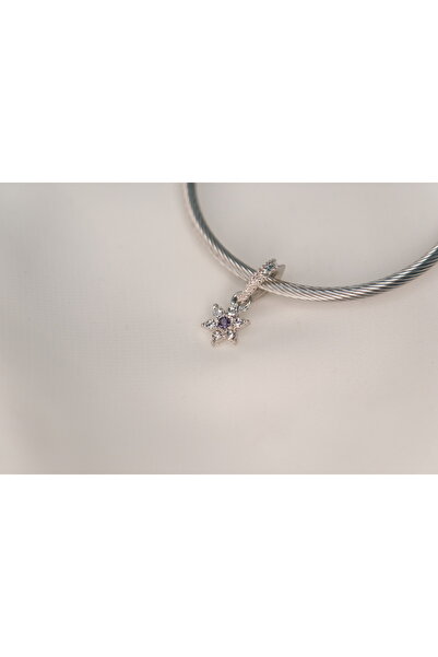 CYB STUDİO MOR KRİSTALLİ ÇİÇEK MOTİFİ PASLANMAZ ÇELİK CHARM
