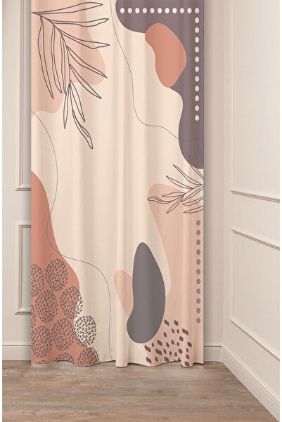 GREENDECOR Cortina de fundal digitală cu o singură aripă, cu model de frunze boeme, în culori pastel, cu imprimeu