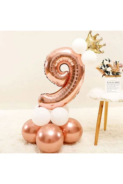 DÜVENCİ TİCARET Rose Gold King Crown Number Foil Age Balloon Set