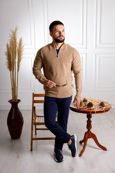 Sarar Πλεκτό πουλόβερ με φερμουάρ Half Turtleneck Camel