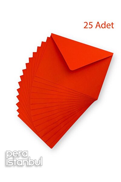 Pera İstanbul 25 Adet 13x18 Kırmızı Davetiye Lüks Tebrik Kartı Mektup Mühür C...