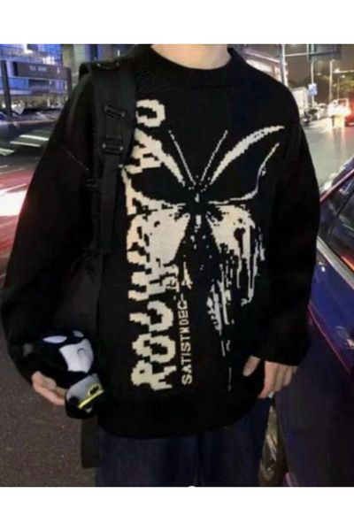 Köstebek Harajuku Fashion Streetwear Butterfly Butterfly Print Sweatshirt