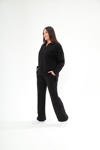 Ebsumu Дамски анцуг с поло яка, размер "Plus Size", черен