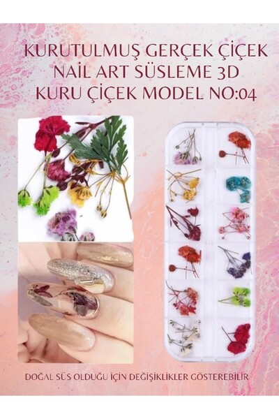 TNL TIRNAK SÜSLEME KURUTULMUŞ GERÇEK ÇİÇEK 12 Lİ KUTU NO:4