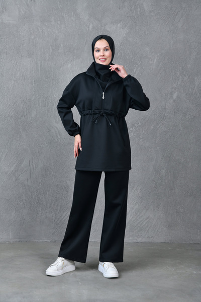 4S1B FASHION Diver Fabric Pocket Λεπτομερής φερμουάρ Oversize Hijab Ρούχα Μαύ...