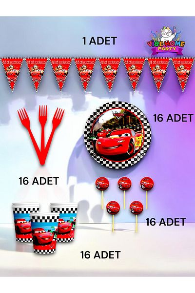 VibeHome 16 Person Cars Themed Eco Set - Birthday Party and Fun Events