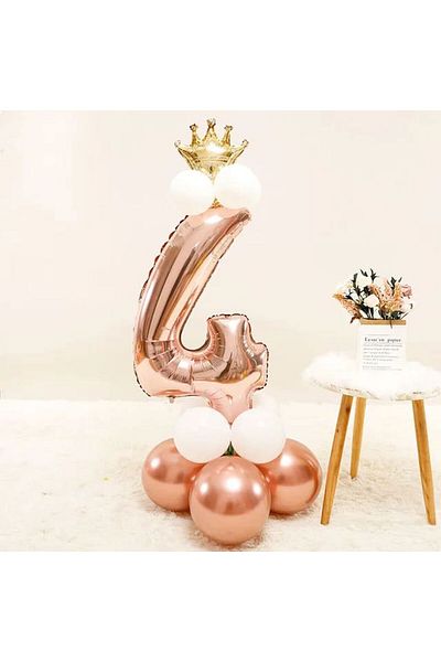 DÜVENCİ TİCARET Rose Gold King Crown Number Foil Age Balloon Set