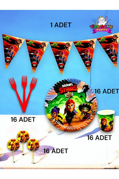 VibeHome Brawlstars Themed Eco Set for 16 - Birthday Party and Fun Events